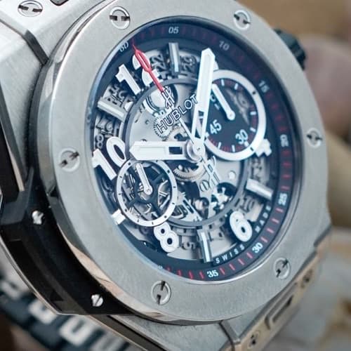Skeleton luxury chronograph with industrial case on neutral stones